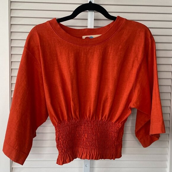 Free People Beach Relaxed Blouson Top, Burnt Orange, Size S - Picture 1 of 6